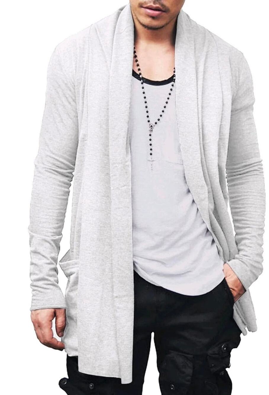 Coofandy Men Shawl Collar Open Front Cardigan Sweater Gray Size XL Pockets